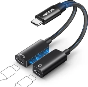 Ugreen USB-C Splitter/Audio-Adapter Y-Kabel, 60W, USB-C [Stecker] auf 2x USB-C [Buchse], 0.1m, schwarz (45800)