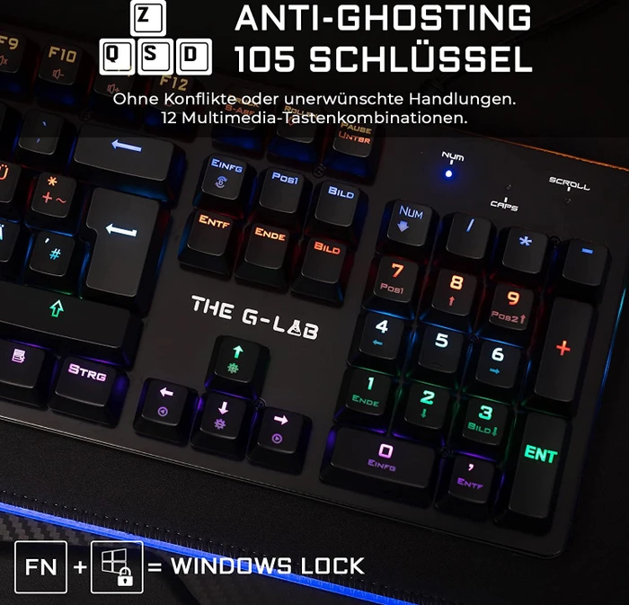 The G-Lab Keyz Carbon V3 Gaming Tastatur, LEDs RGB, BLUE Switches, USB, DE
