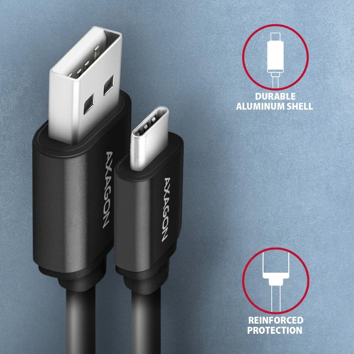 Axagon USB Adapterkabel, Twister, USB 2.0, 480Mb/s, USB-A 2.0 [Stecker] auf USB-C 2.0 [Stecker], Adapterkabel, 0.6m