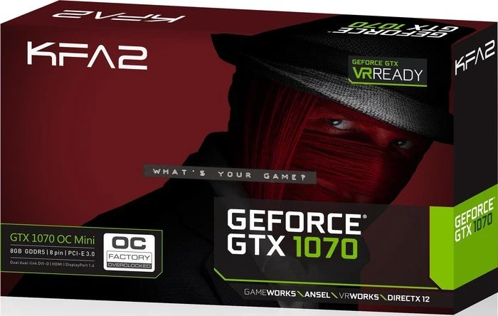 KFA2 GeForce GTX 1070 OC Mini, 8GB GDDR5, 2x DVI, HDMI, DP