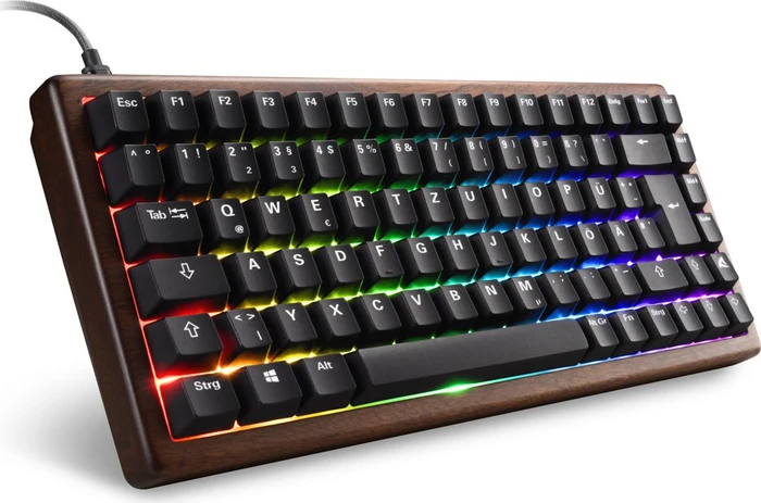 Sharkoon Skiller SGK50 S3 Wood PBT, braun, LEDs RGB, hot-swap, Gateron G Pro 3.0 YELLOW, USB, DE