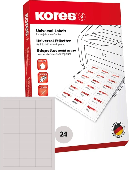 Kores Etiketten, 70x36mm, ablösbar, weiß, matt, 100 Blatt (2400 Etiketten)