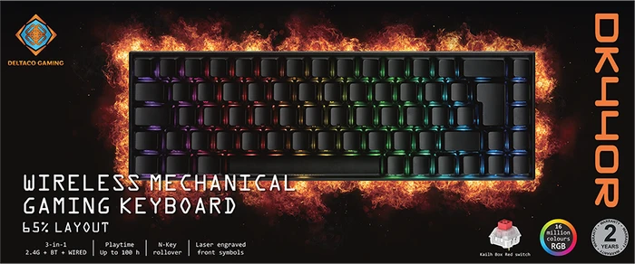 Deltaco Gaming DK440R Wireless 65% Layout, LEDs RGB, schwarz, Kailh Box RED, USB/Bluetooth, DE