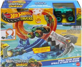 Mattel Hot Wheels Monster Trucks Corkscrew Shark Smash Track Set
