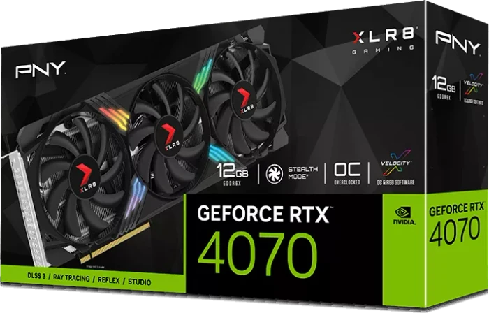 PNY GeForce RTX 4070 XLR8 Gaming Verto Epic-X RGB Overclocked Triple Fan, 12GB GDDR6X, HDMI, 3x DP