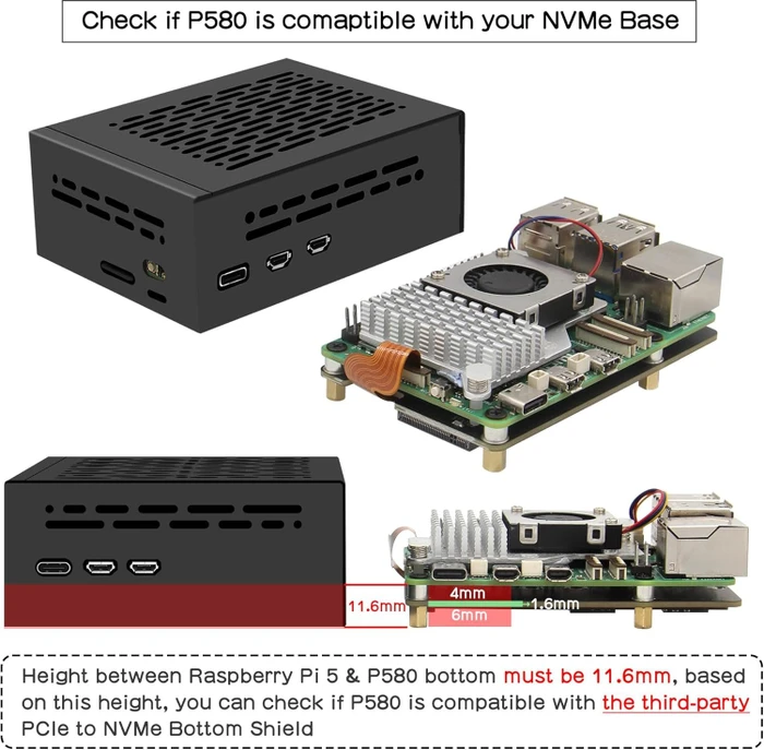 Geekworm Gehäuse für Raspberry Pi 5, kompatibel mit X1002/X1005, schwarz
