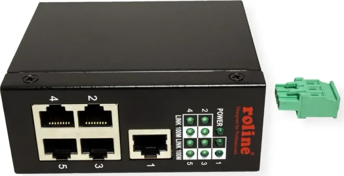 Roline Industrial Railmount Switch, 5x RJ-45
