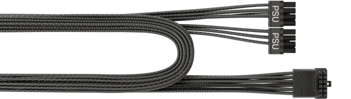 Seasonic 12V-2x6 Kabel, Adapterkabel, 2x 8-Pin PCIe Stecker auf 16-Pin PCIe 5.1 Stecker, Adapterkabel, schwarz, 90° gewinkelt, 70cm