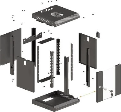 Lanberg WF11 Series 10" Rack Wandschrank 6HE, hängend, Flatpack, Glastür, IP20, RAL 9004, 300mm tief