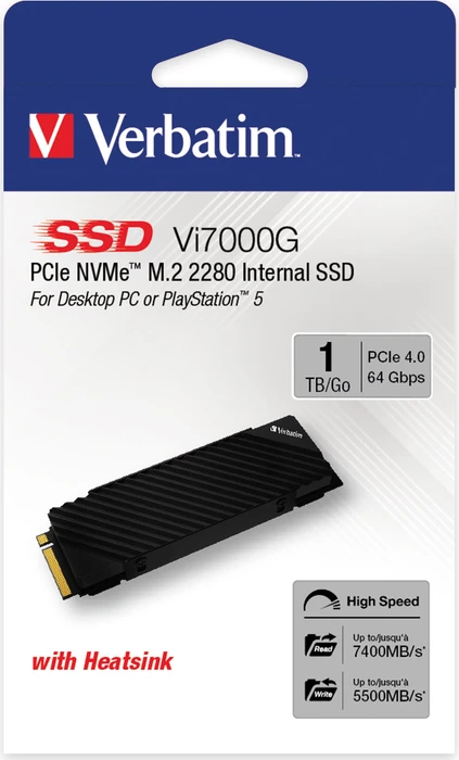 Verbatim Vi7000G PCIe NVMe SSD 1TB, M.2 2280 / M-Key / PCIe 4.0 x4, Kühlkörper