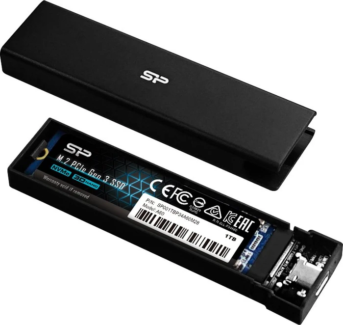 Silicon Power PD60 M.2 NVMe SSD-Case, schwarz, USB-C 3.1