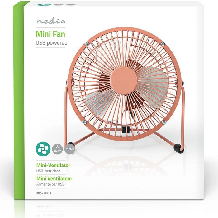 Nedis FNDK1PK15 USB Mini Tischventilator aus Metall 15cm rosa
