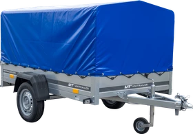 Unitrailer Garden Trailer 230 FD mit Stützrad, 80 cm hohem Spriegel und blauer Plane