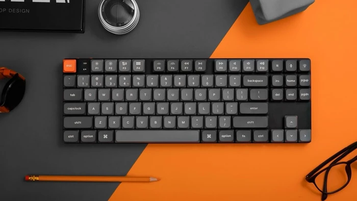 Keychron K1 Max, 80% TKL, grau/orange, LEDs weiß, Gateron LOW PROFILE 2.0 RED, USB/Bluetooth, US