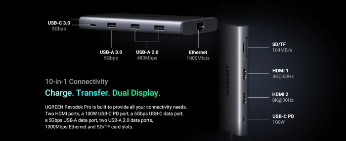 Ugreen Revodok Pro 210, USB-C 3.0 [Stecker]