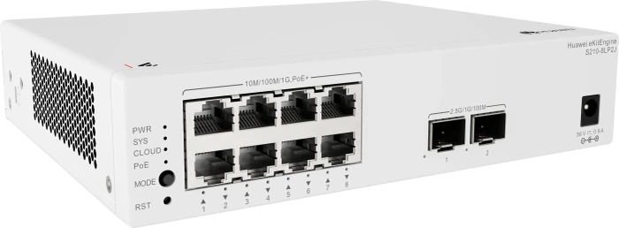 Huawei eKit SME Network eKitEngine S210 Series Desktop Gigabit Managed Switch, 8x RJ-45, 2x SFP, 32W PoE+