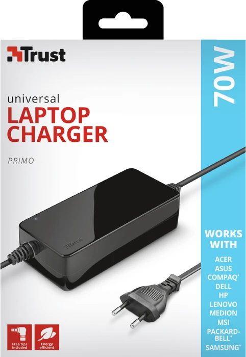 Trust Primo Notebook Power Adapter, Hohlstecker mit Wechseladapter, 70W