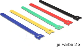DeLOCK Klett-Kabelbinder, 12mm, 240mm, farbig sortiert, 10 Stück