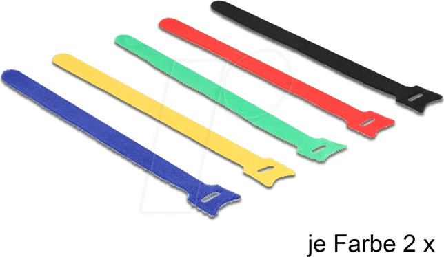 DeLOCK Klett-Kabelbinder, 12mm, 240mm, farbig sortiert, 10 Stück