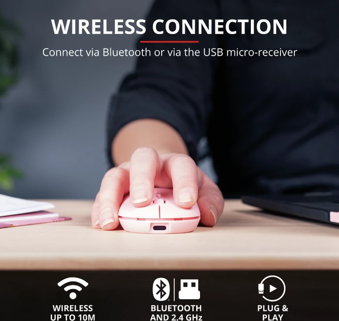Trust Puck Wireless Mouse rosa, USB/Bluetooth