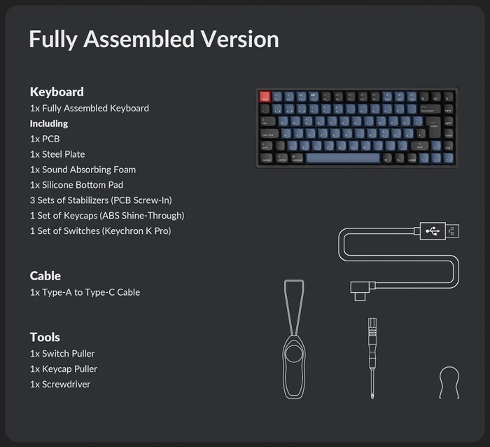 Keychron K2 Pro, 75%, schwarz/blau, LEDs RGB, hot-swap, Keychron K Pro BROWN, USB/Bluetooth, DE