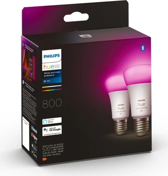 Philips Hue White and Color Ambiance 800 LED-Bulb E27 6.5W, 2 Stück