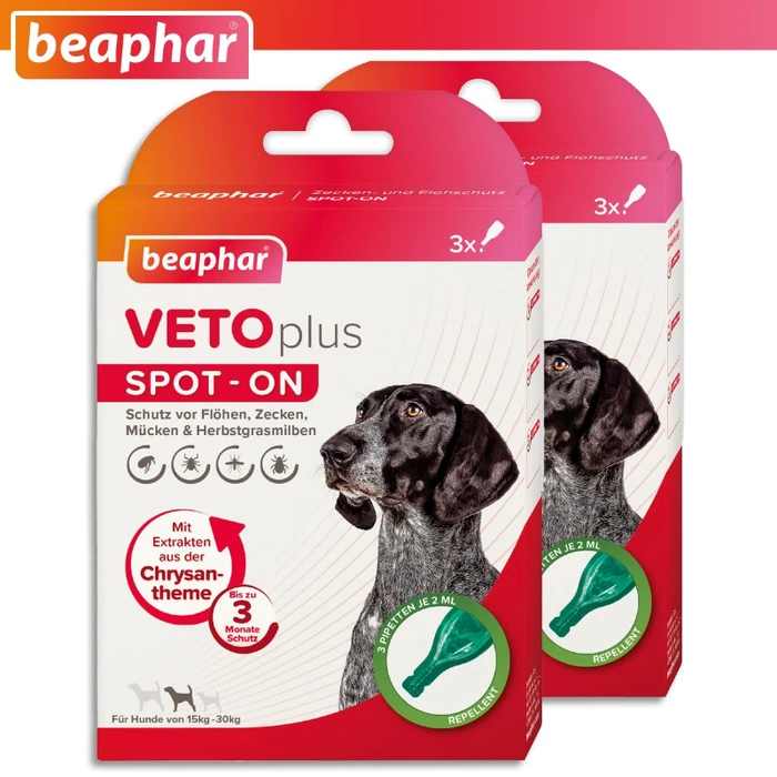 beaphar VetoPlus Spot-On für Hunde 15-30kg, 6ml (3x 2ml)
