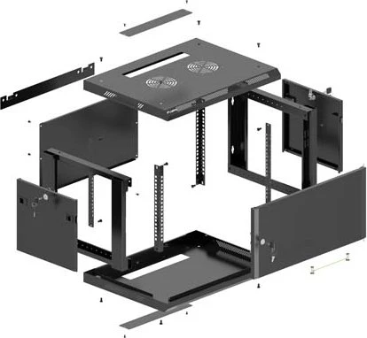 Lanberg WF01 Series 19" Wandschrank 4HE, hängend, Flatpack, Stahltür, IP20, RAL 9004, 600mm tief