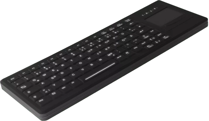 Contour Design Active Key Desinfizierbare beleuchtete Tastatur mit Touchpad, vollversiegelt, schwarz, USB, US