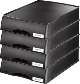 Leitz Plus Briefablage mit Schublade, A4, schwarz, 4er-Pack