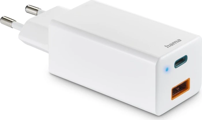 Hama Schnellladegerät GaN 1x USB-C PD 1x USB-A QC Mini-Ladegerät 65W weiß
