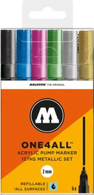 Molotow ONE4ALL 127HS 2mm Acrylmarker Metallic-Set sortiert, 6er-Set, Etui