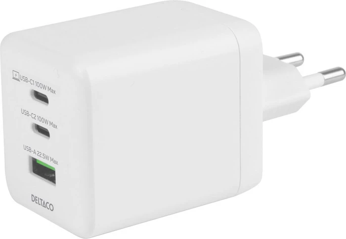 Deltaco USB GaN Wall Charger 1x USB-A/2x USB-C 100W weiß