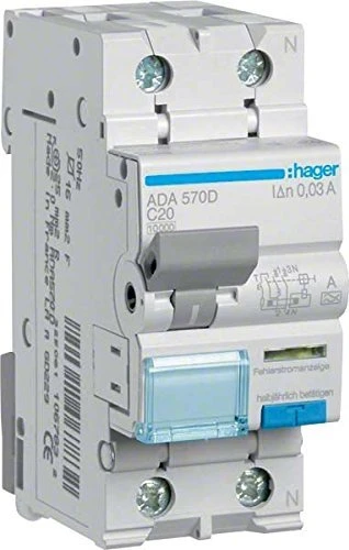 Hager Fehlerstrom-Leitungsschutzschalter 1P+N 10kA C-20A 30mA Typ A