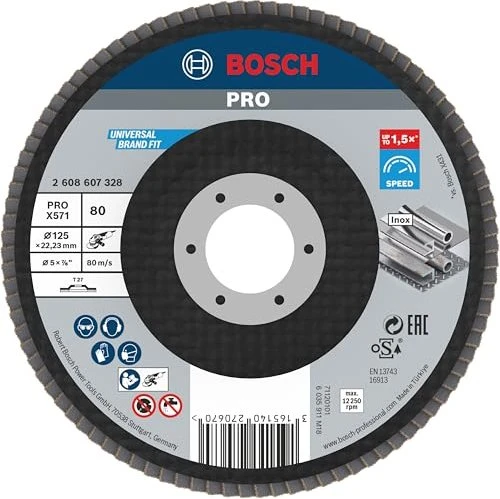 Bosch Professional X571 Best for Metal Fächerschleifscheibe gerade K80, 125x22.23mm, 1 Stück