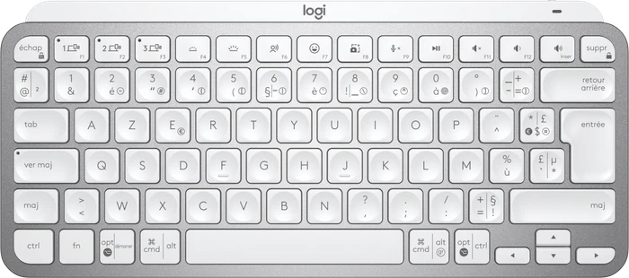 Logitech MX Keys Mini for Business, LEDs weiß, Logi Bolt, Pale Gray, weiß/grau, USB/Bluetooth, FR