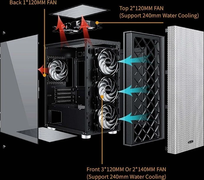 PCCooler Platinum MM200 Mesh, schwarz, inkl. Lüfter, Glasfenster