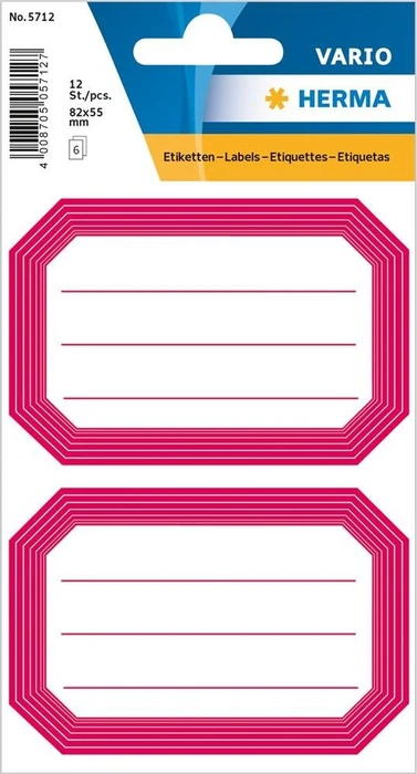 Herma Buchetiketten neutral roter Rand, 78x53mm, mehrfarbig, 6 Blatt (12 Etiketten)