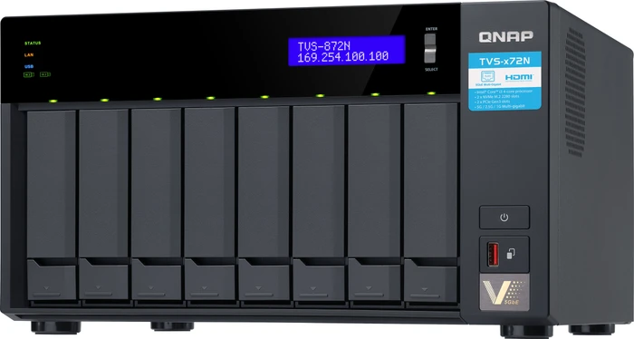 QNAP TVS-872N-i3-8G 50TB, 8GB RAM, 1x RJ-45 5GBase-T, 2x RJ-45 1000Base-T