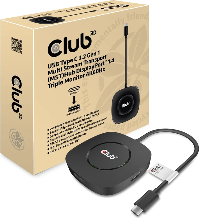 Club 3D Multi Stream Transport MST Hub, USB-C 3.0 auf 3x DisplayPort 1.4 Adapter Image