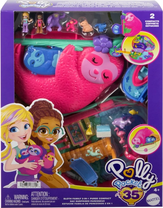 Mattel Polly Pocket - Faultierfamilie 2-in-1 Taschenschatulle