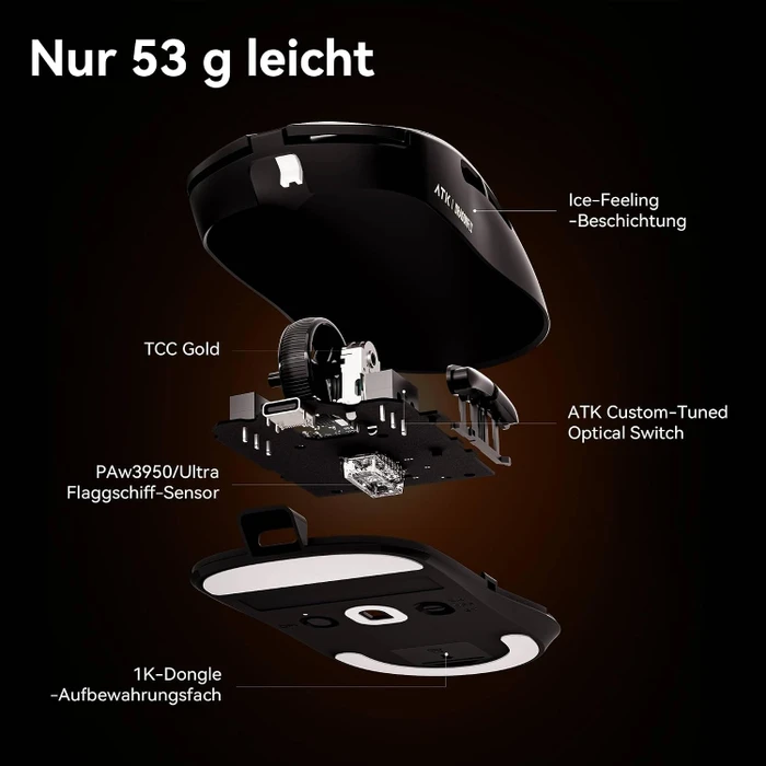 ATK Dragonfly A9 Pro Max 8KHz Wireless Gaming Maus, schwarz, USB/Bluetooth