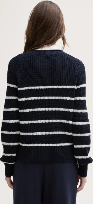 Tom Tailor Strickpullover mit leichten Ballonärmeln Strickpullover placed navy white stripe (Damen)