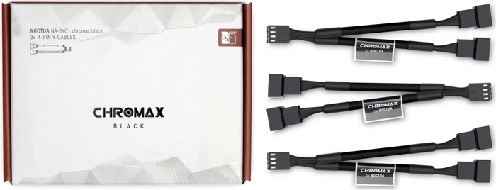 Noctua NA-SYC1 chromax.black, 4-Pin auf 2x 4-Pin Verteiler, sleeved, 11.5cm, schwarz, 3er-Pack