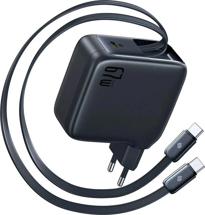 Baseus EnerCore CJ21 Fast Charger with Dual Retractable Cables 3C 67W schwarz