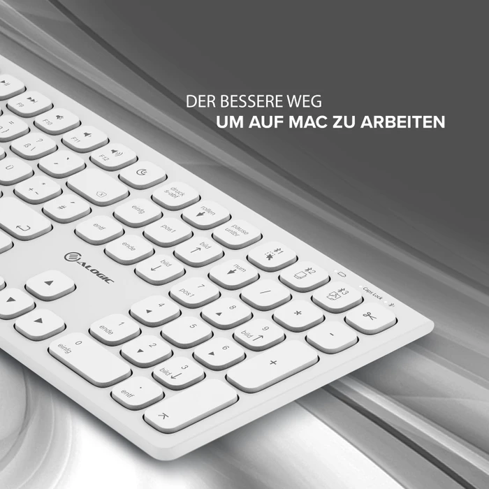 Alogic Echelon USB-C Rechargeable Wireless Keyboard for macOS, weiß, USB/Bluetooth, DE