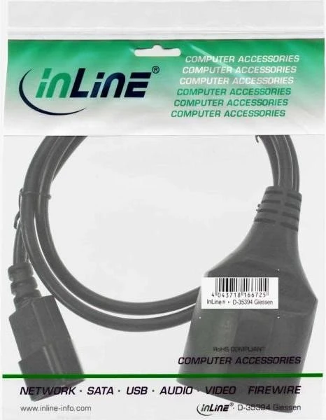 InLine Netzkabel Schuko Buchse auf C14 Stecker schwarz, 1m