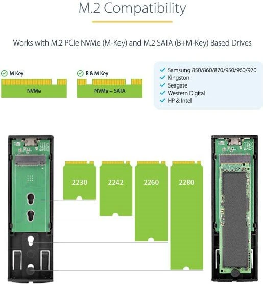 StarTech externes Gehäuse M.2 PCIe/SATA NVMe SSD, USB-C 3.1