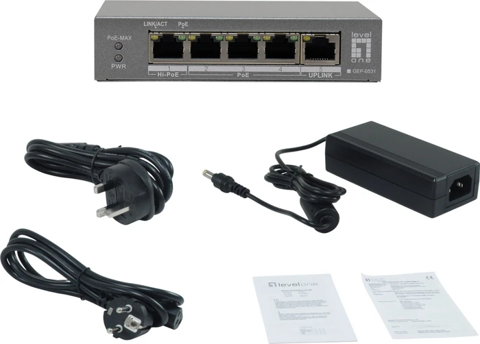 LevelOne GEP Desktop Gigabit Switch, 5x RJ-45, 60W PoE+