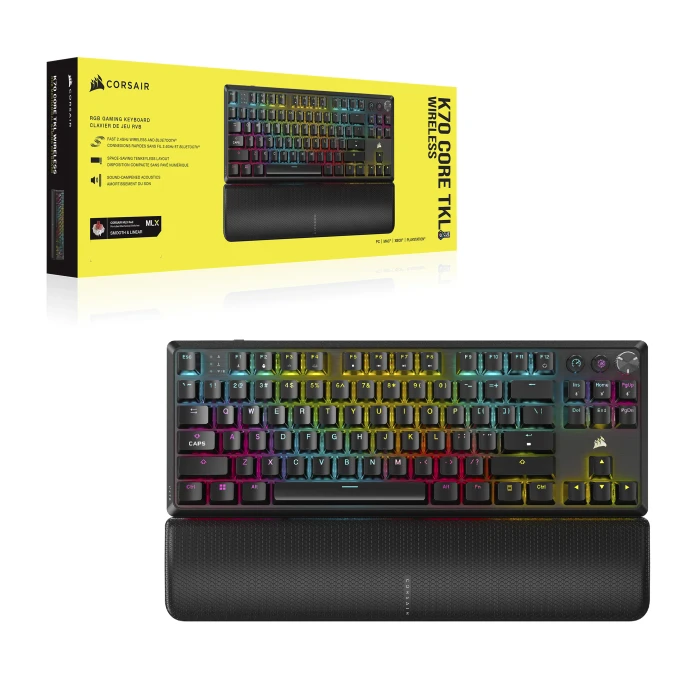 Corsair Gaming K70 CORE TKL WIRELESS RGB, schwarz, MLX RED V2, USB/Bluetooth, US